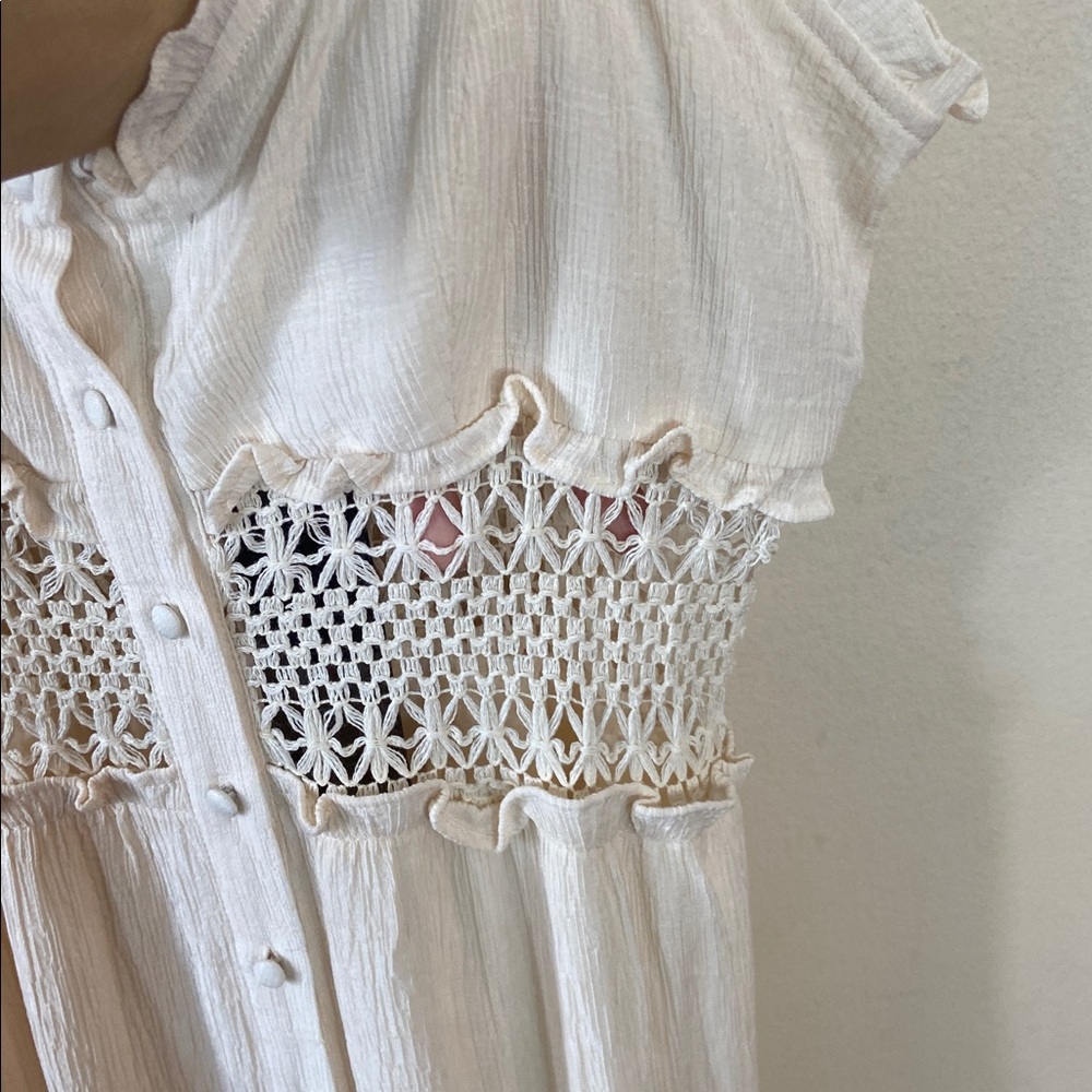 New Know One Cares Cream Boho Maxi Dress Crochet Lace Prairie Cottagecore Large - Picture 5 of 9